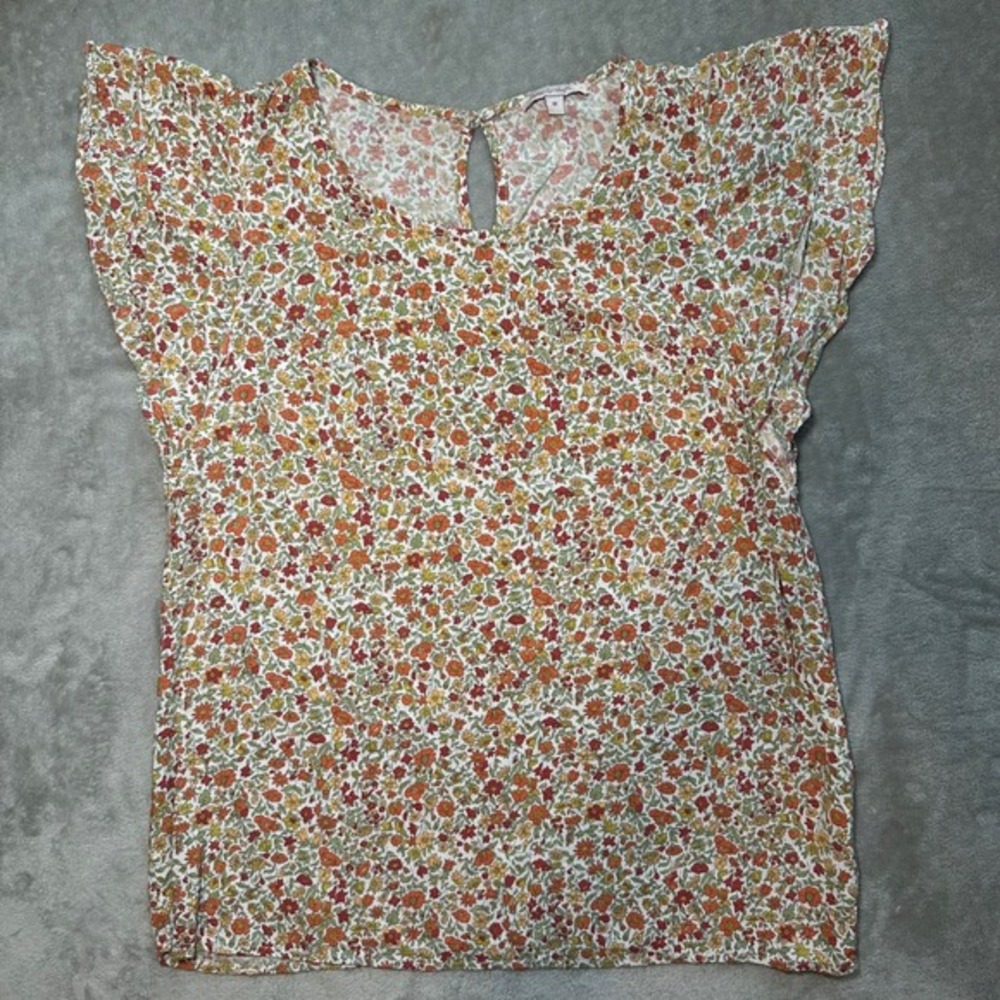 Rose Rhyme Shirt Blouse Size M Multicolor‎ Floral Ruffle Sleeve Cottagecore Boho